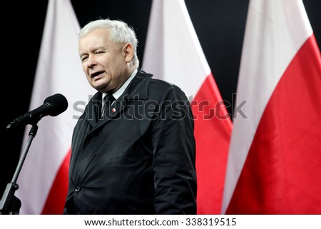 Krakow, POLAND - NOVEMBER 11, 2015: Jaroslaw Kaczynski, the leader of the conservative Law in Poland