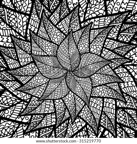 Autumn Leaf Zentangle Round Element Black And White. Fall ...