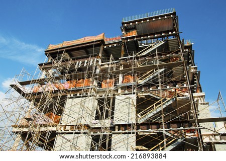 construction site of new school with scaffolding surrounding