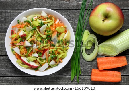 Salad With Leek, Carrots And Apples