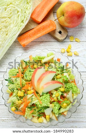 Chinese cabbage with sweet corn,carrots and apples, delicious salad