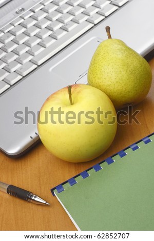 Apple,pear and laptop