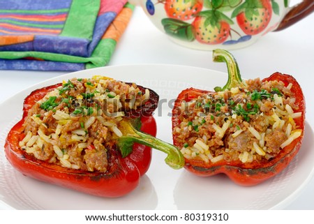 Paprika stuffed with rice and meat