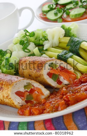 Chicken meat stuffed vegetables