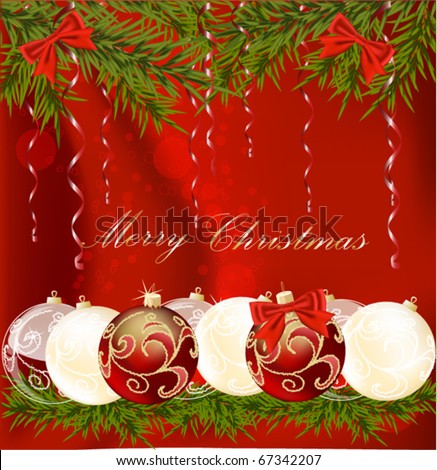 Vector Christmas ball on abstract red lights background end new year tree