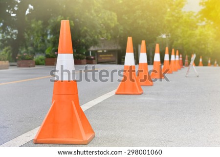 Traffic cones on the white line