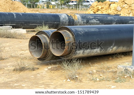 New insulated pipe prepared for the laying of the pipeline.