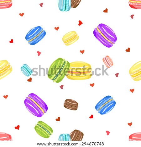 Dessert seamless pattern of colorful macaroons. Kitchen, baking, cooking themed seamless background.
