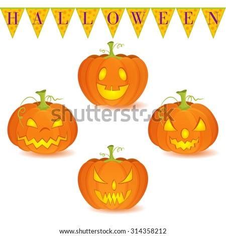 Halloween decoration Jack O Lantern vector set on white background Pumpkins designs with different facial expressions Could be used as icons or separate design elements Halloween decoration Jack O Lantern vector set on white background Pumpkins designs with different facial expressions Could be used as icons or separate design elements
