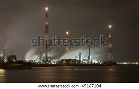 A night view of an petrochemical industrial area