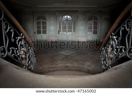 stock photo Looking down to an old vintage ballroom