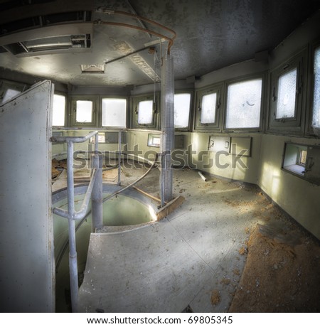 The interior of an old lookout tower dating from the cold war.