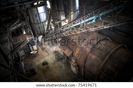 The interior of an production room at an abandoned sugar factory