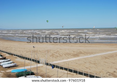 kite surfing on the beach in Pescara, Abruzzo, Italy