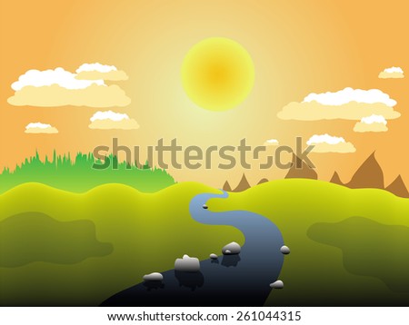Vector illustration of summer landscape with river