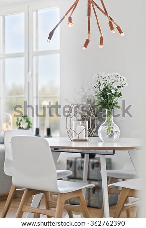 Dining table in clean, modern interior