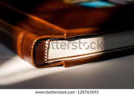 Detail of a leather photography album cover