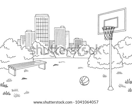 Street sport basketball graphic black white city landscape sketch illustration vector