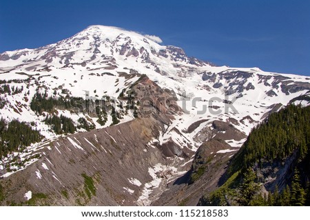 Photograph of one of the many views of grand Mount Rainier while within Mount Rainier National Park.