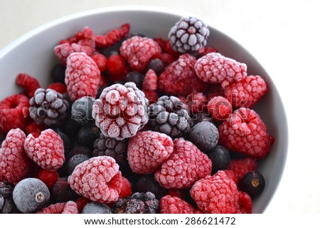 Frozen Summer Berries in a Bowl - Raspberries, Redcurrants, Blackcurrants, Blackberries and Loganberries
