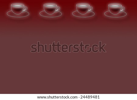 Tea cups and saucers over red gradient background