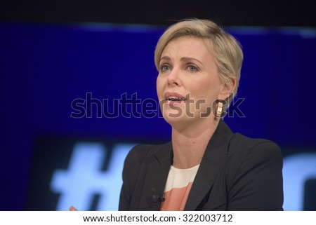 NEW YORK CITY, USA - SEP 28TH: Charlize Theron became tearful when recalling the positive changes in HIV/AIDS education in her home country of South Africa at the Social Good Summit 2015.