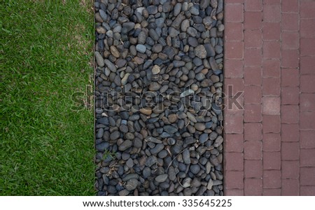 Three part of Grass , stone and brick floor