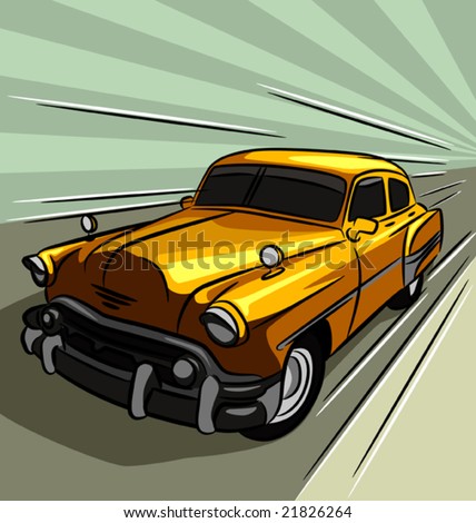 stock vector : Vintage car speeding across the road