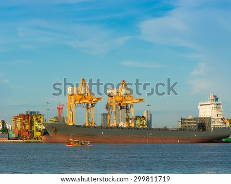 Cargo ship loading containers on schedule.