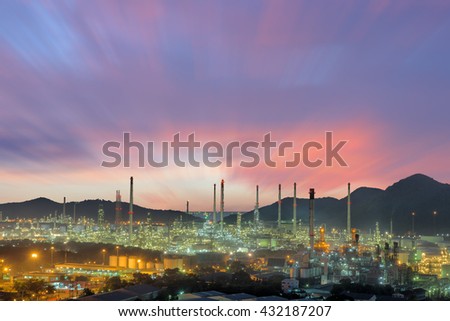 Twilight of oil refinery plant, Luminosity of oil refinery plant.