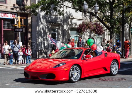 Stamford, CT, USA - October 11, 2015: Individuals participating in the annual Columbus Day Parade in Stamford, Connecticut on October 11, 2015