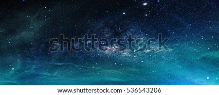 Landscape with Milky way galaxy. Night sky with stars.