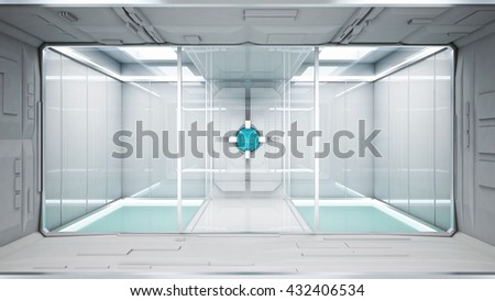 3d rendering Sifi lab in white space with the blue power