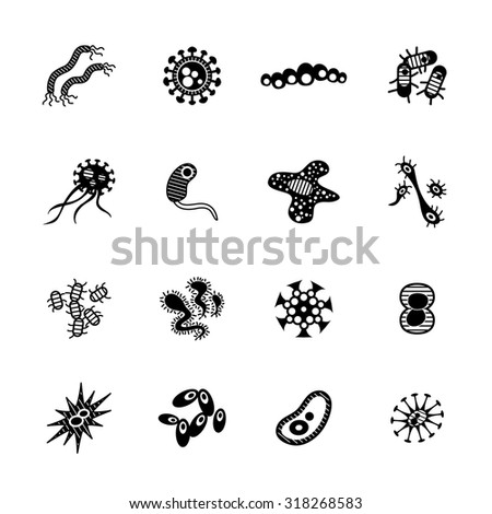 Bacteria virus icons set Bacteria virus icons set