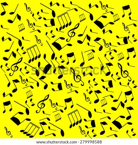 black musical notes on a yellow background