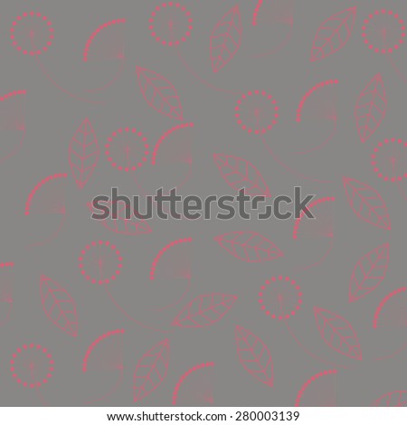 pink dandelions, leaves, inflorescences of plants on a gray background