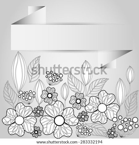 frame in the origami-style black and white outline of flowers