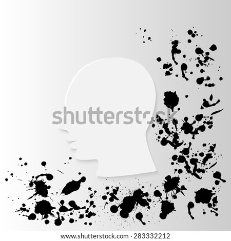 white paper head in profile on a white background with a black spray