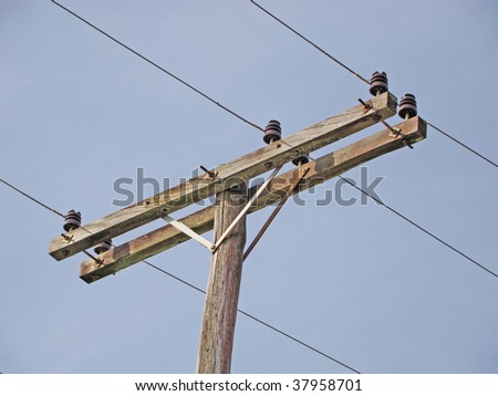 wooden pole for electrical transmission and wires