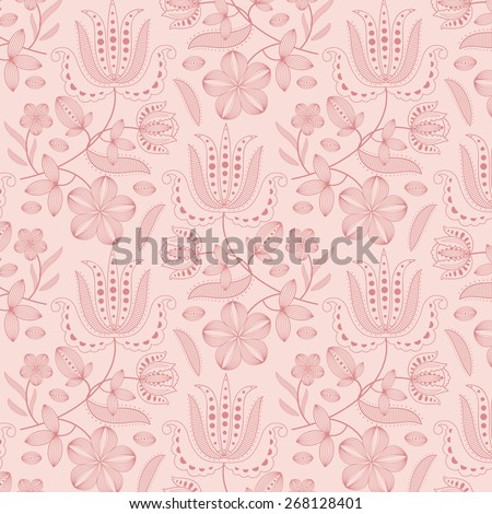 romantic flowers - pink drawing flower pattern on light pink background