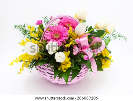 beautiful bouquet of spring flowers on a white background