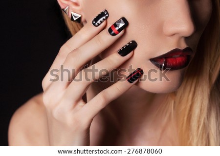 young woman with manicure.Beautiful model with make-up.Nail design