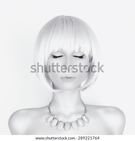 fashion monochrome portrait of beautiful blond sexy girl.young woman with bob haircut