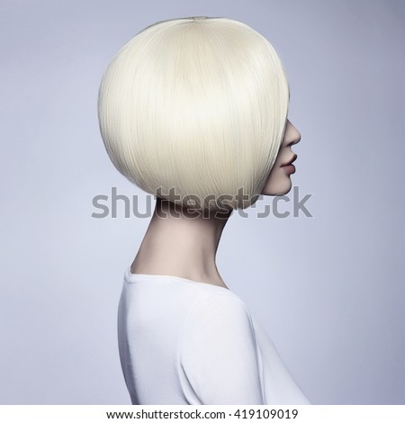 Beautiful woman with unusual bob hairstyle.blonde model girl