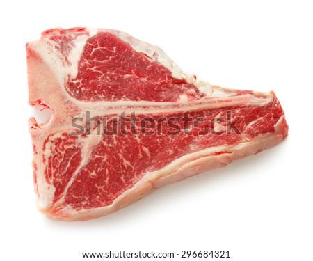 close-up view of marble t-bone steak isolated on white background