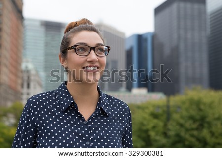 Young professional woman in the city. Photographed in New York City in October 2015.