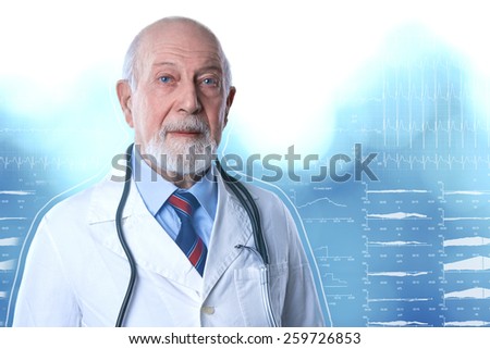 an expert old man doctor on bluish background
