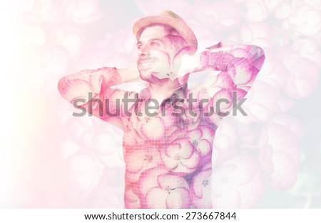double exposure concept  with man and flowers.