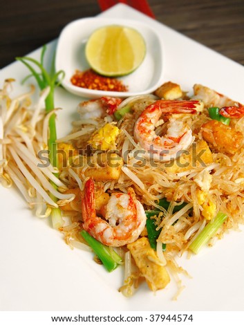 famous Thai\'s dish Phad thai. Fried noodle with shrimp.