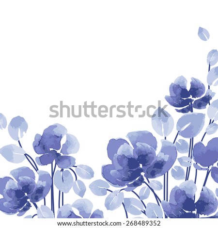 Watercolor Vector Flowers. Purple flowers on a white background. Blue flowers. Watercolor floral illustration. Floral decorative element.
